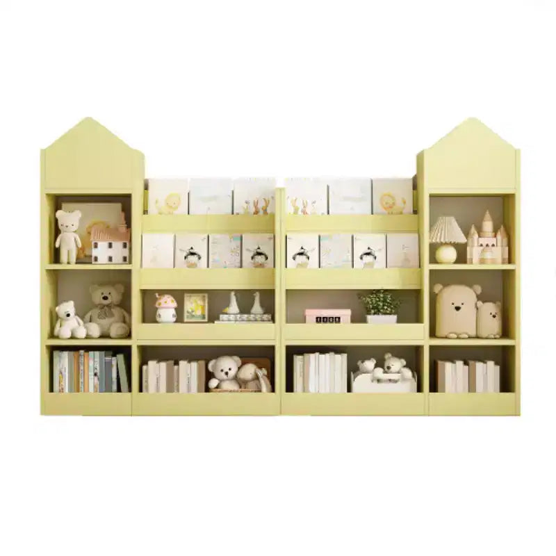 Wooden Bookshelf Storage Organizer with Bookcase, 's Bin Storage Unit with 6 Compartments 2 Baskets Bins Box Organizer