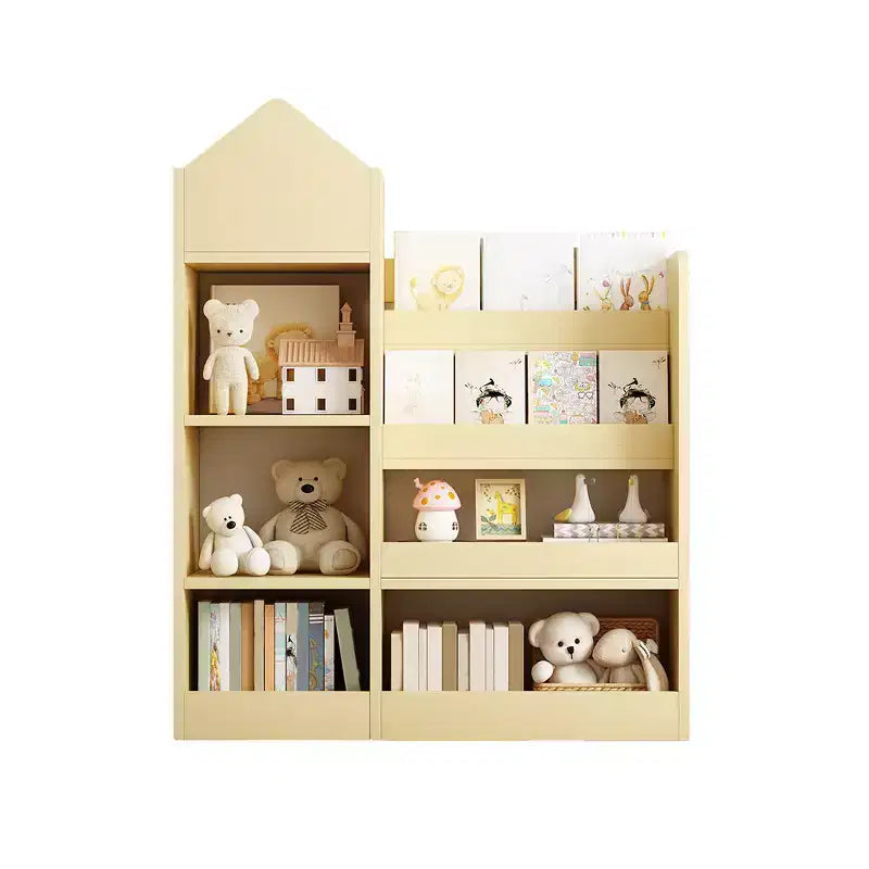 Wooden Bookshelf Storage Organizer with Bookcase, 's Bin Storage Unit with 6 Compartments 2 Baskets Bins Box Organizer