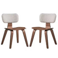 Royal Hampton 22 Inch Side Dining Chair Set of 2, Curved, White Boucle, Walnut Brown
