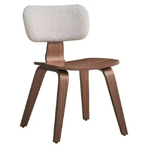 22 Inch Side Dining Chair Set of 2, Curved, White Boucle, Walnut Brown