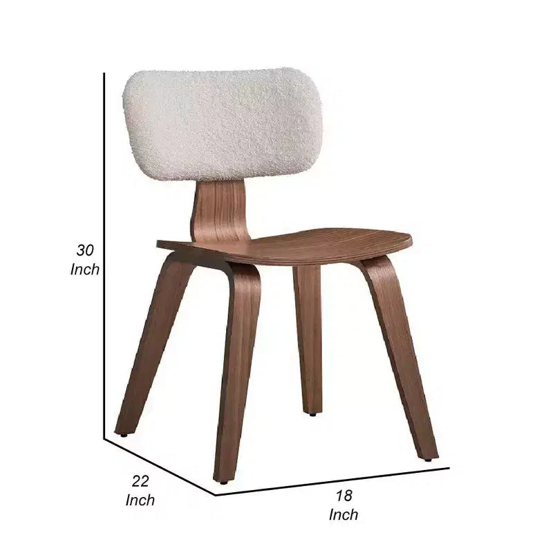 22 Inch Side Dining Chair Set of 2, Curved, White Boucle, Walnut Brown