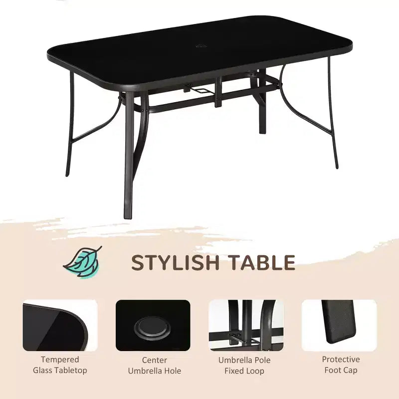 8 Pieces Patio Furniture Set with 9Ft Patio Umbrella, Outdoor Dining Table and Chairs, 6 Chairs, Push Button Tilt and Crank Parasol