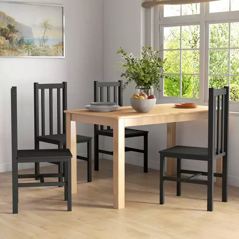 Farmhouse Dining Table Chairs, Set of 4 Pine Wood Kitchen Table Chairs with Slat Back for Living Room, Bedroom