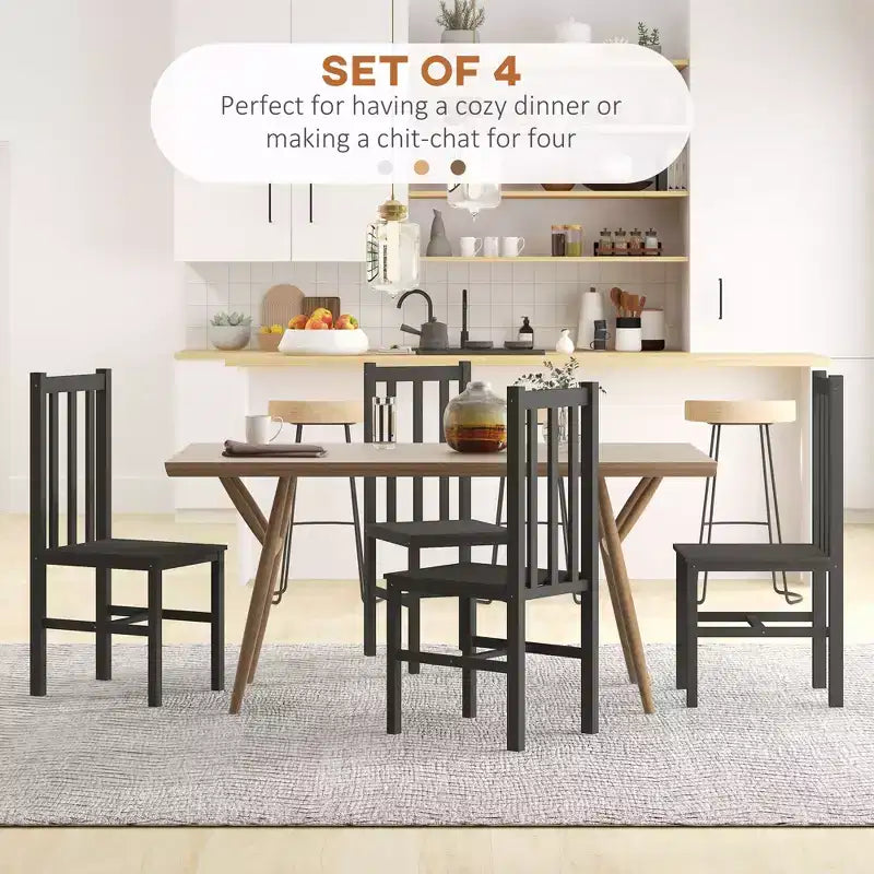 Farmhouse Dining Table Chairs, Set of 4 Pine Wood Kitchen Table Chairs with Slat Back for Living Room, Bedroom