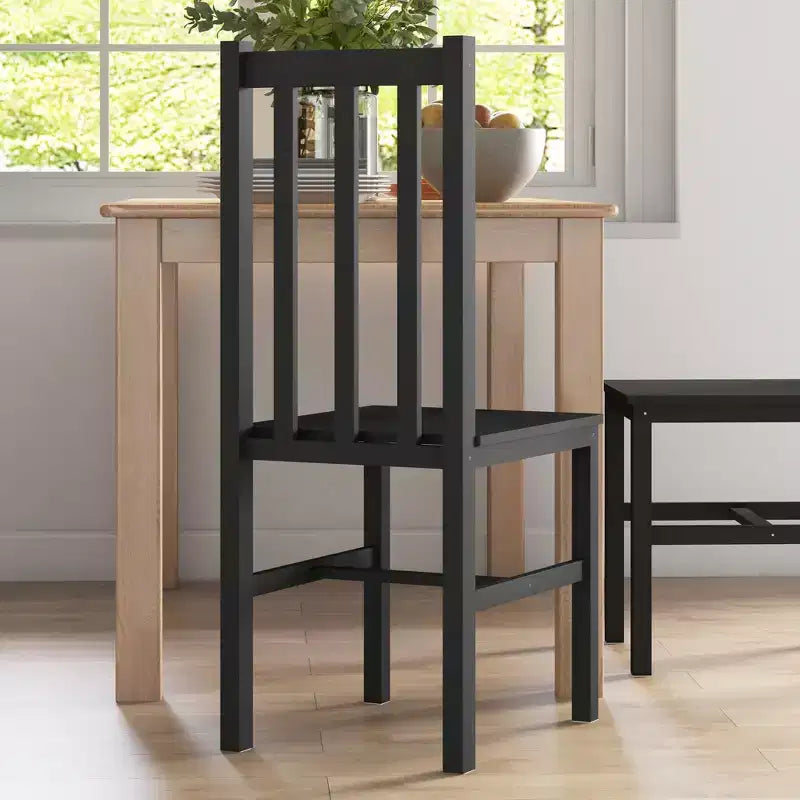 Farmhouse Dining Table Chairs, Set of 4 Pine Wood Kitchen Table Chairs with Slat Back for Living Room, Bedroom