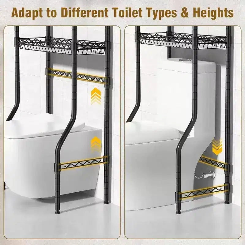 4 Tier Over Toilet Storage Rack Bathroom Organizers with Adjustable Shelf and Basket Black Small Space Storage Cabinet