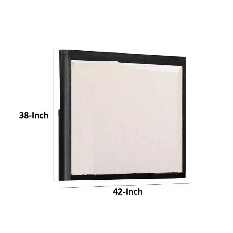 Dresser Mirror with Beveled Design, Ash Gray Solid Wood 38x42