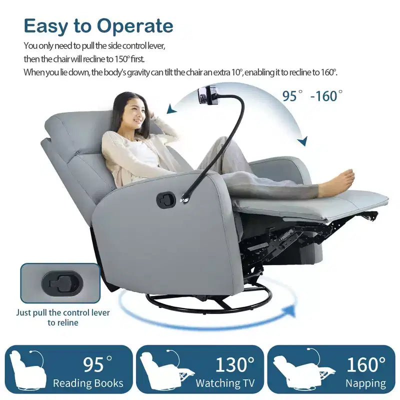 360 Swivel Recliner Nursery Rocking Chair Rocker Glider Single Sofa Accent Chair Leisure Lounge Chair with Phone Holder