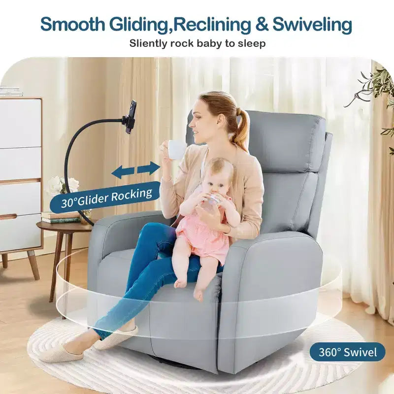 360 Swivel Recliner Nursery Rocking Chair Rocker Glider Single Sofa Accent Chair Leisure Lounge Chair with Phone Holder