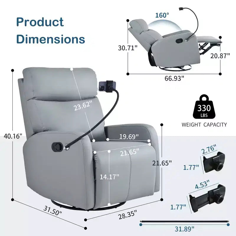 360 Swivel Recliner Nursery Rocking Chair Rocker Glider Single Sofa Accent Chair Leisure Lounge Chair with Phone Holder