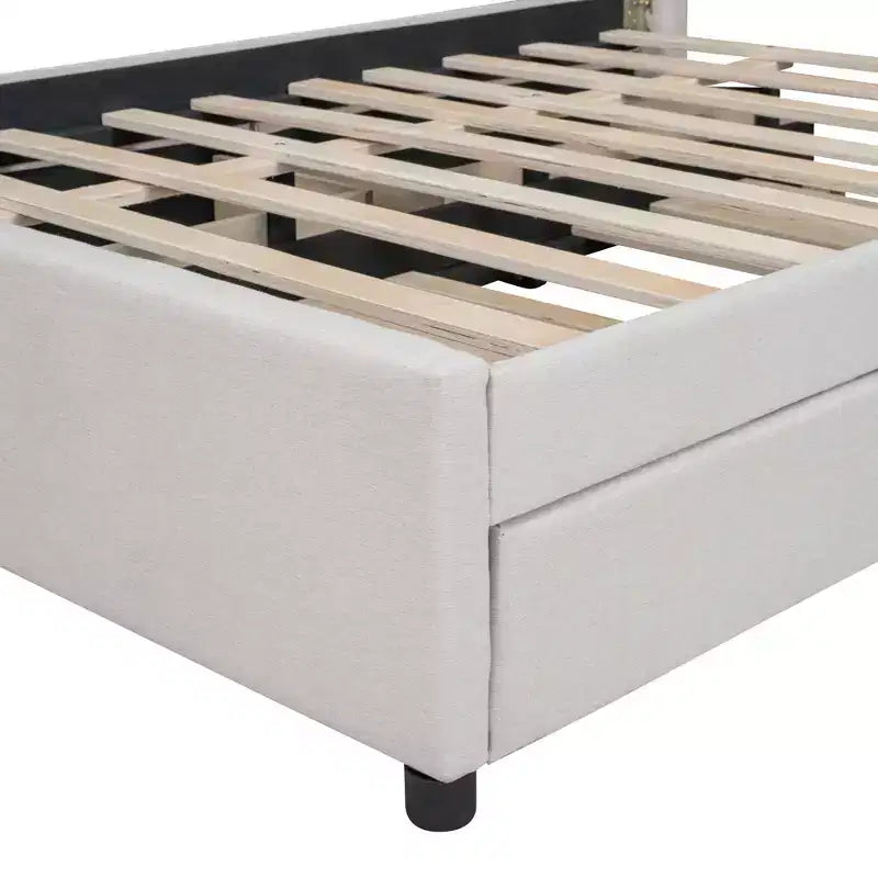Upholstered Platform Bed with 2 Drawers & Trundle, 400lbs Capacity MDF Plywood Frame
