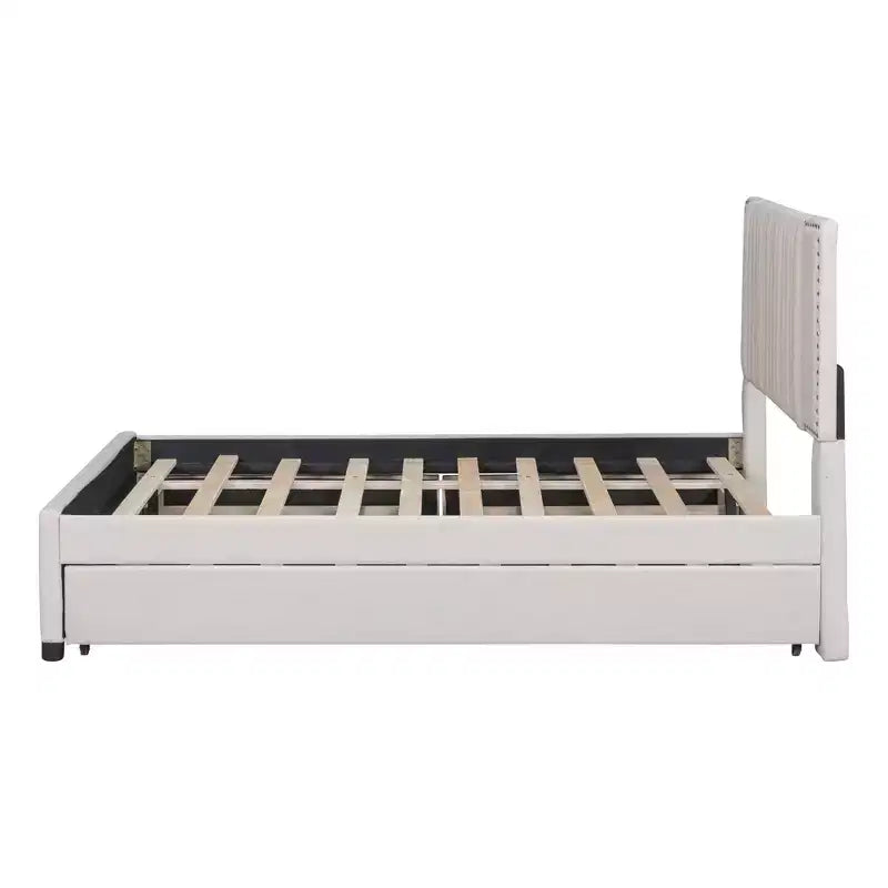 Upholstered Platform Bed with 2 Drawers & Trundle, 400lbs Capacity MDF Plywood Frame