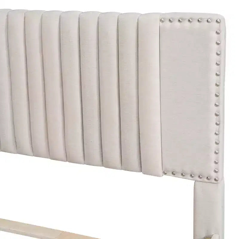 Upholstered Platform Bed with 2 Drawers & Trundle, 400lbs Capacity MDF Plywood Frame