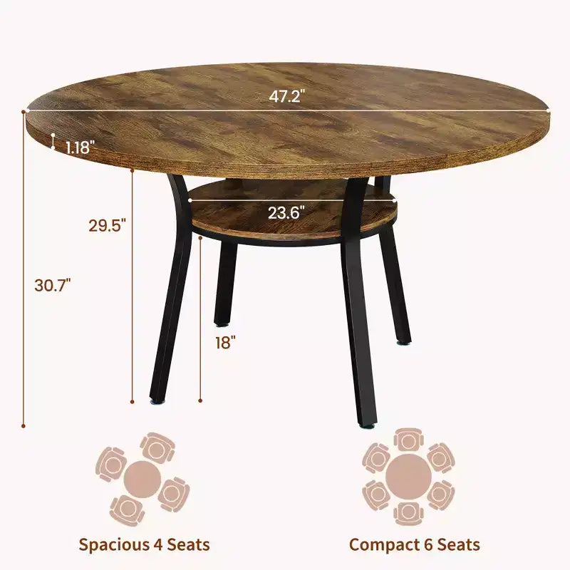 47'' Round Dining Table for 4-6, Wood Kitchen Table with Storage Shelf, Modern Circular Dinner Table, Breakfast Table for Living Room,No Chair