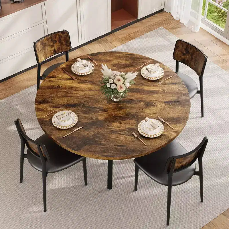 47'' Round Dining Table for 4-6, Wood Kitchen Table with Storage Shelf, Modern Circular Dinner Table, Breakfast Table for Living Room,No Chair