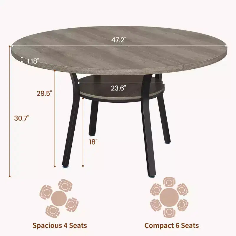 47'' Round Dining Table for 4-6, Wood Kitchen Table with Storage Shelf, Modern Circular Dinner Table, Breakfast Table for Living Room,No Chair
