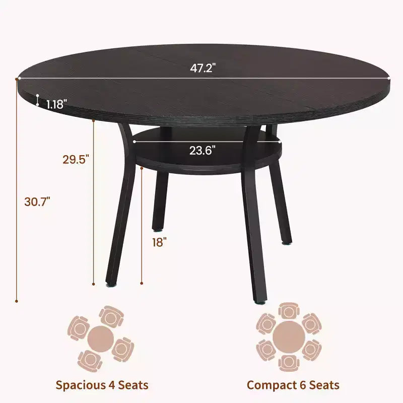47'' Round Dining Table for 4-6, Wood Kitchen Table with Storage Shelf, Modern Circular Dinner Table, Breakfast Table for Living Room,No Chair