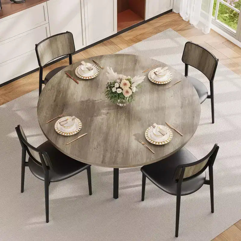 47'' Round Dining Table for 4-6, Wood Kitchen Table with Storage Shelf, Modern Circular Dinner Table, Breakfast Table for Living Room,No Chair