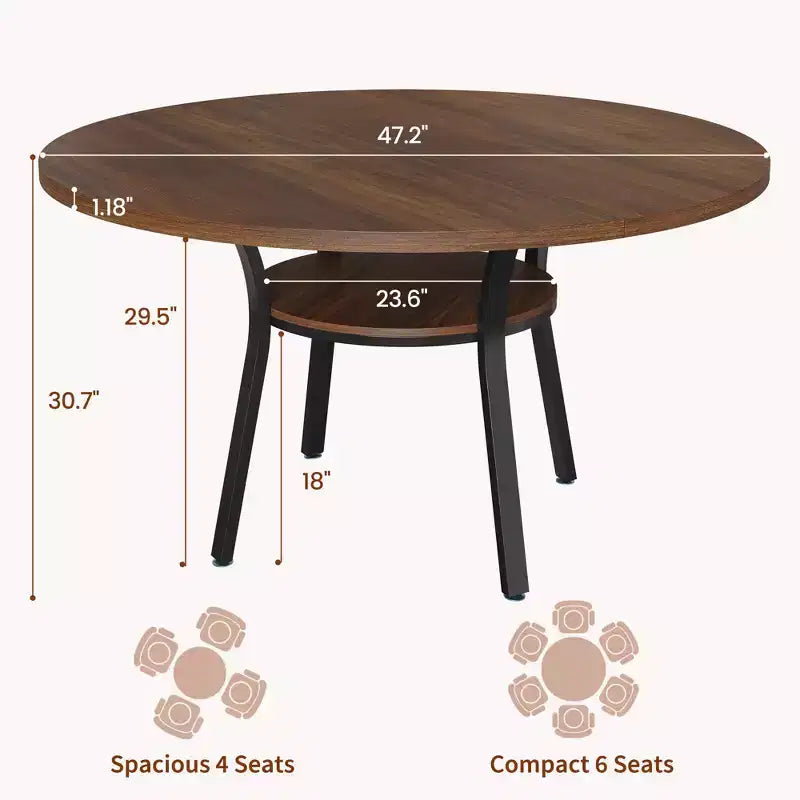 47'' Round Dining Table for 4-6, Wood Kitchen Table with Storage Shelf, Modern Circular Dinner Table, Breakfast Table for Living Room,No Chair