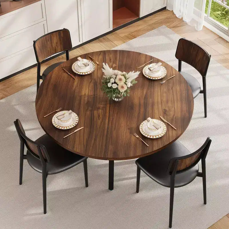 47'' Round Dining Table for 4-6, Wood Kitchen Table with Storage Shelf, Modern Circular Dinner Table, Breakfast Table for Living Room,No Chair