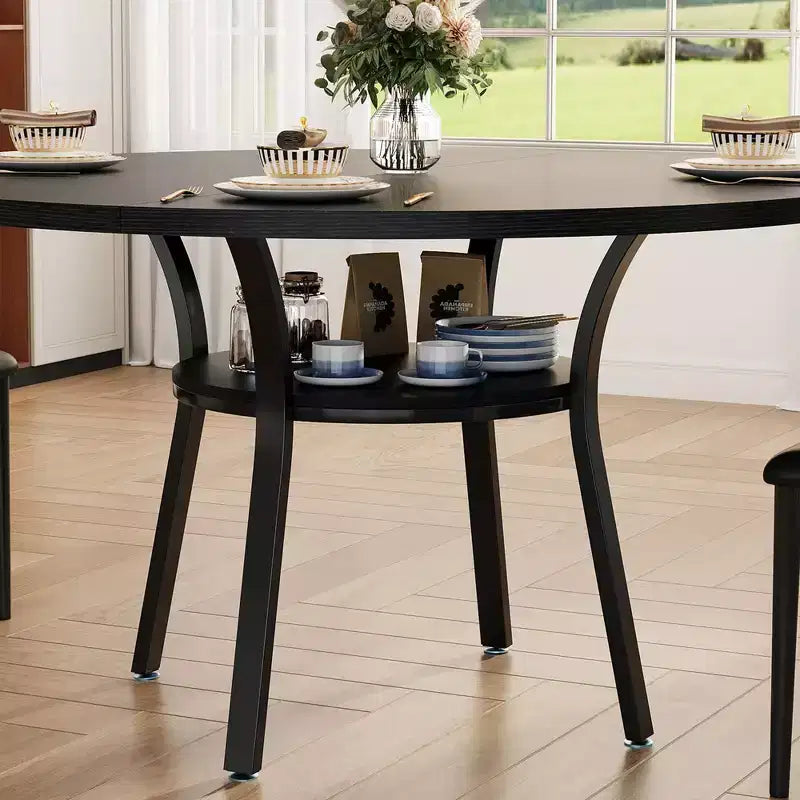 47'' Round Dining Table for 4-6, Wood Kitchen Table with Storage Shelf, Modern Circular Dinner Table, Breakfast Table for Living Room,No Chair