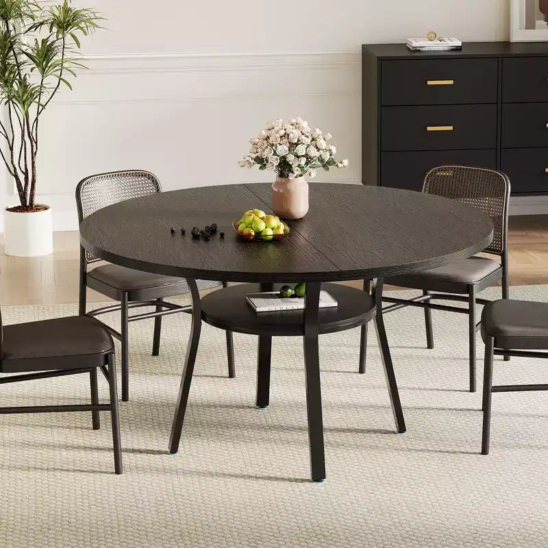 47'' Round Dining Table for 4-6, Wood Kitchen Table with Storage Shelf, Modern Circular Dinner Table, Breakfast Table for Living Room,No Chair