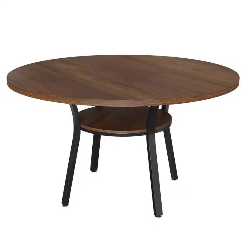 47'' Round Dining Table for 4-6, Wood Kitchen Table with Storage Shelf, Modern Circular Dinner Table, Breakfast Table for Living Room,No Chair