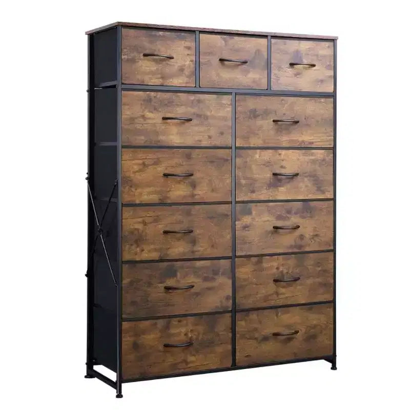 Cozy 13 Fabric Drawers Dresser with Metal Frame, Tall Storage Cabinet with Wooden Top, Chest of Drawers for Bedroom, Entryway, Living Room