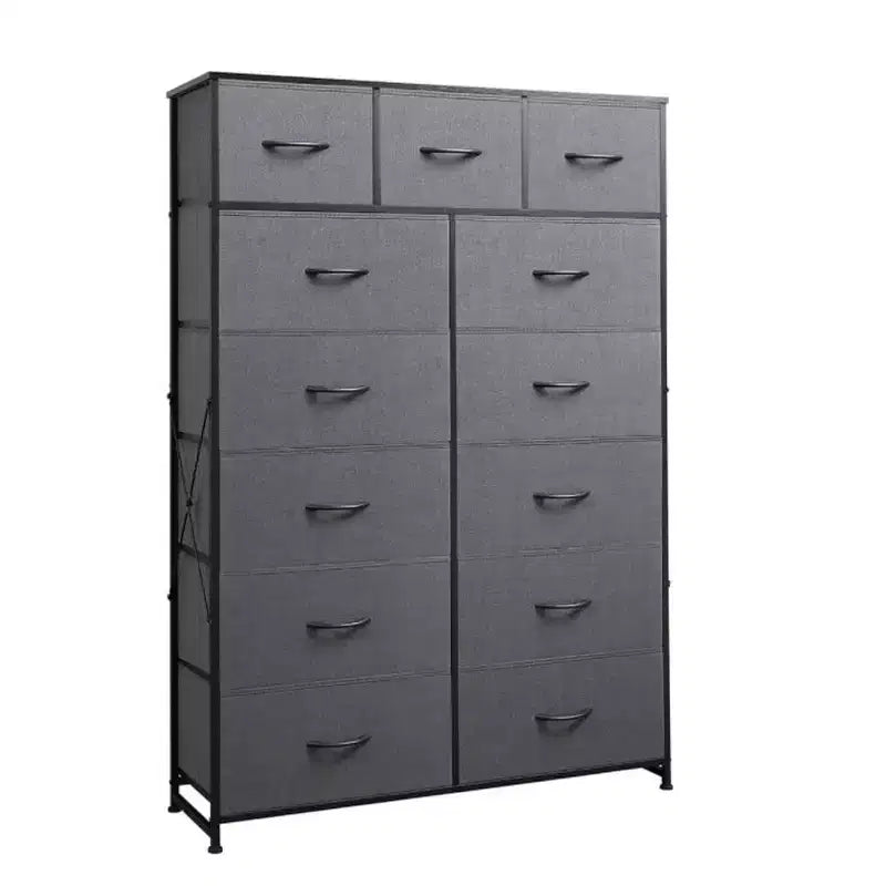 Cozy 13 Fabric Drawers Dresser with Metal Frame, Tall Storage Cabinet with Wooden Top, Chest of Drawers for Bedroom, Entryway, Living Room
