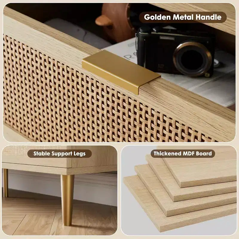 7-Drawer Rattan Dresser - Tall Wooden Chest with Deep Drawers & Wide Top for Bedroom, Living Room, Hallway or Closet