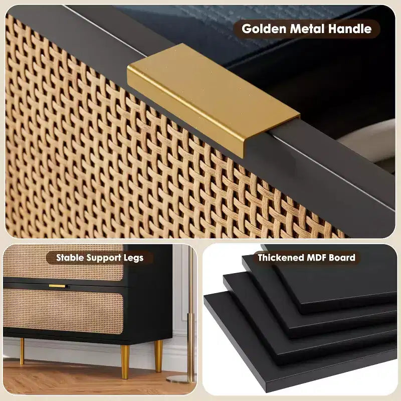 7-Drawer Rattan Dresser - Tall Wooden Chest with Deep Drawers & Wide Top for Bedroom, Living Room, Hallway or Closet