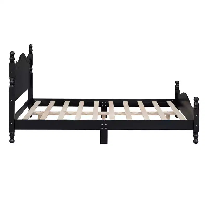 Full/Queen Size Wood House Bed, Easy Assembly, Platform Bed, No Box Spring Needed, Wooden Slat Mattress Foundation, Black_Full Size