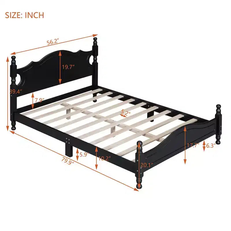 Full/Queen Size Wood House Bed, Easy Assembly, Platform Bed, No Box Spring Needed, Wooden Slat Mattress Foundation, Black_Full Size