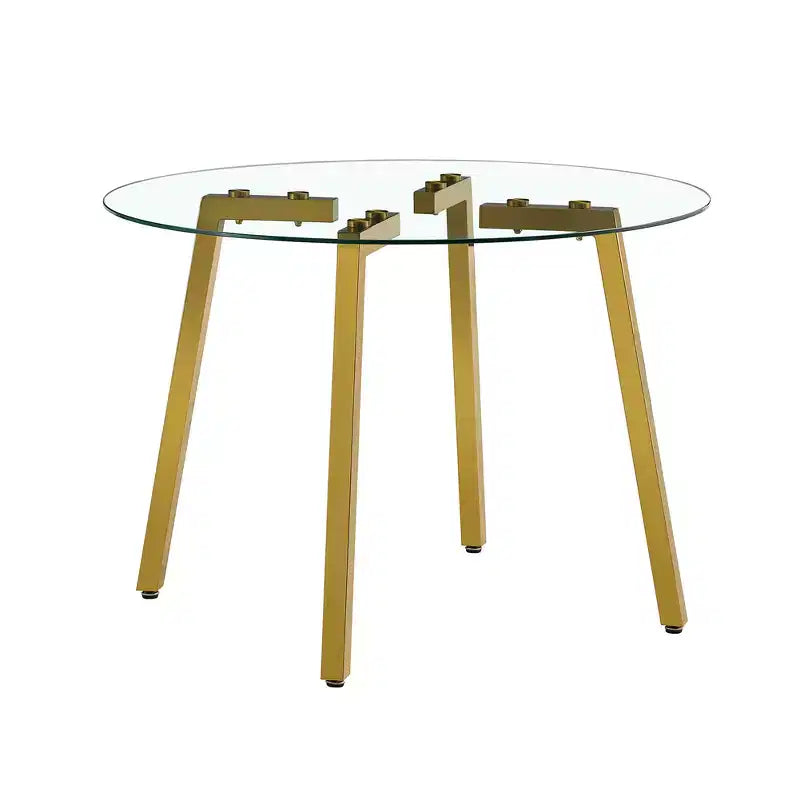 Coffee Table, Modern Minimalist Style Circular Transparent Tempered Glass Table, Tempered Glass Tabletop, Metal Table Legs, Golden