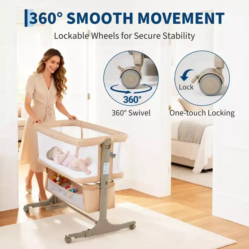Movable Bedside Crib Bedding for Newborns, Spliced Large Bed, Co-Sleeping for Mother and Baby, Night Care, Anti-Fall, Multifunctional