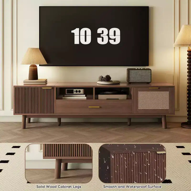 67 Inch Brown Wood TV Stand for 75 Inches TVs TV Cabinet with Soft-Closing Door and Drop-Down Door Cabinet for Living Room Bedroom
