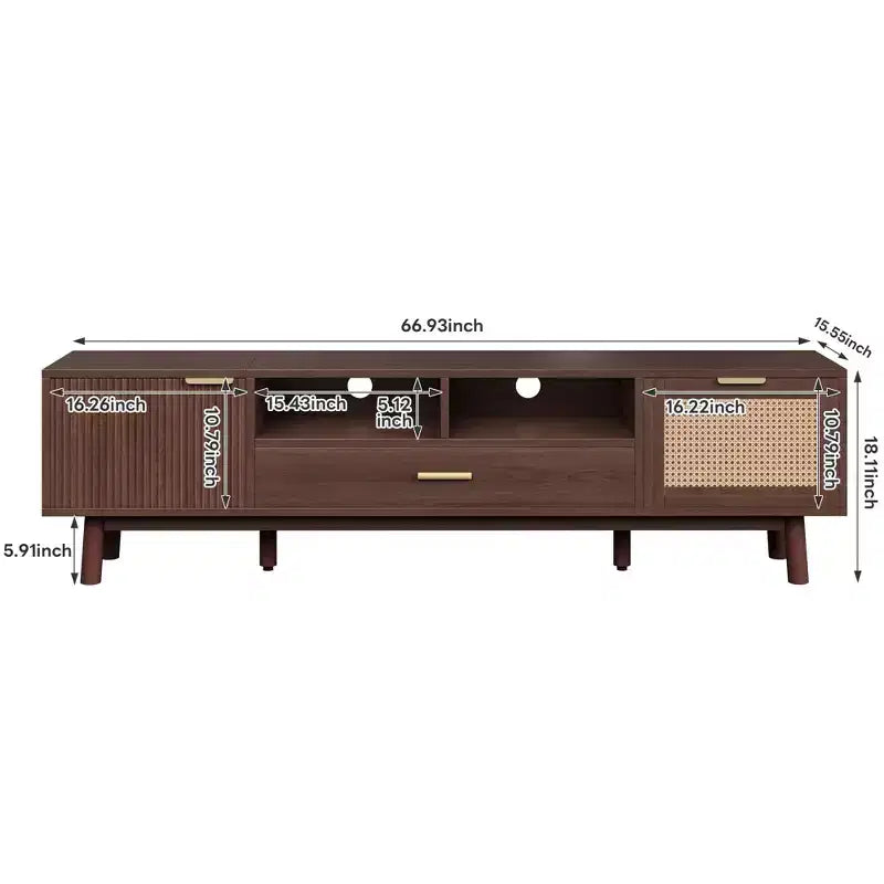 67 Inch Brown Wood TV Stand for 75 Inches TVs TV Cabinet with Soft-Closing Door and Drop-Down Door Cabinet for Living Room Bedroom