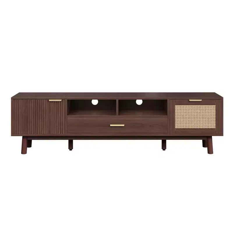67 Inch Brown Wood TV Stand for 75 Inches TVs TV Cabinet with Soft-Closing Door and Drop-Down Door Cabinet for Living Room Bedroom