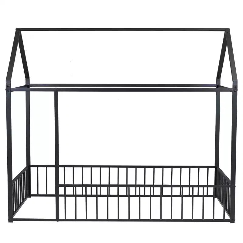 Full Size Metal House Bed Frame, Fence, Kids Teens Bedroom, Pink