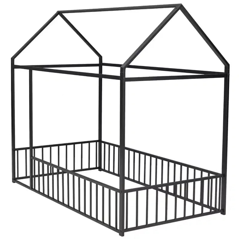 Full Size Metal House Bed Frame, Fence, Kids Teens Bedroom, Pink