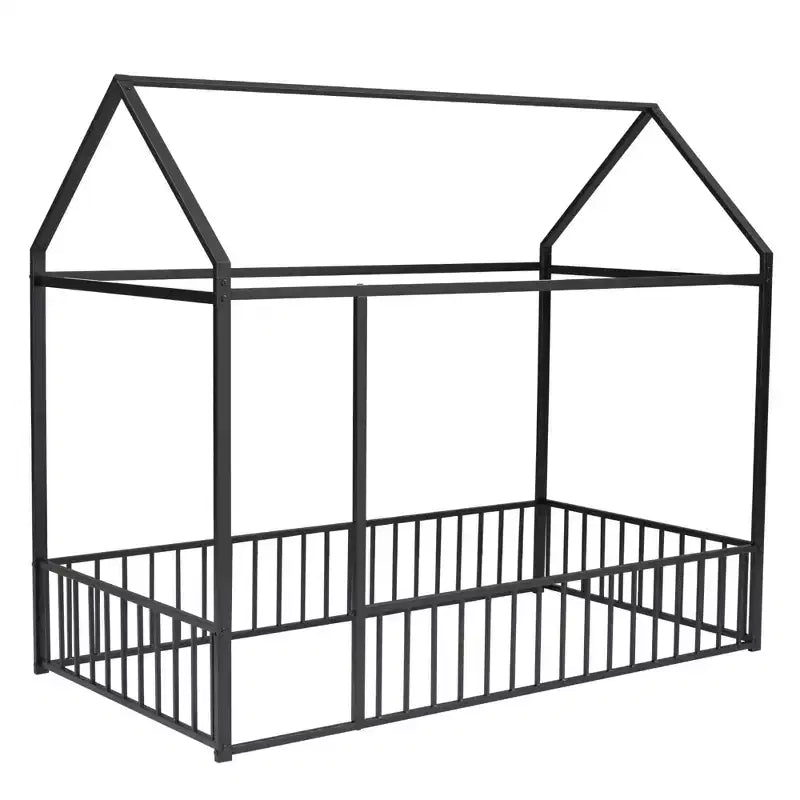 Full Size Metal House Bed Frame, Fence, Kids Teens Bedroom, Pink