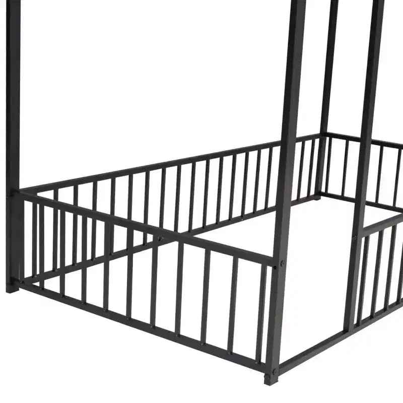 Full Size Metal House Bed Frame, Fence, Kids Teens Bedroom, Pink