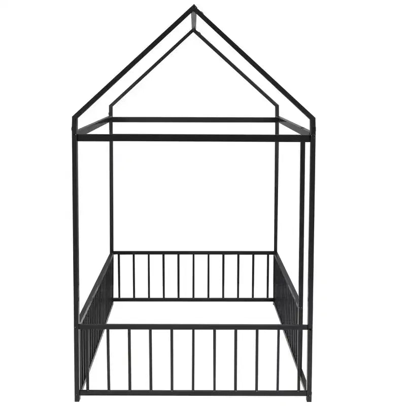Full Size Metal House Bed Frame, Fence, Kids Teens Bedroom, Pink