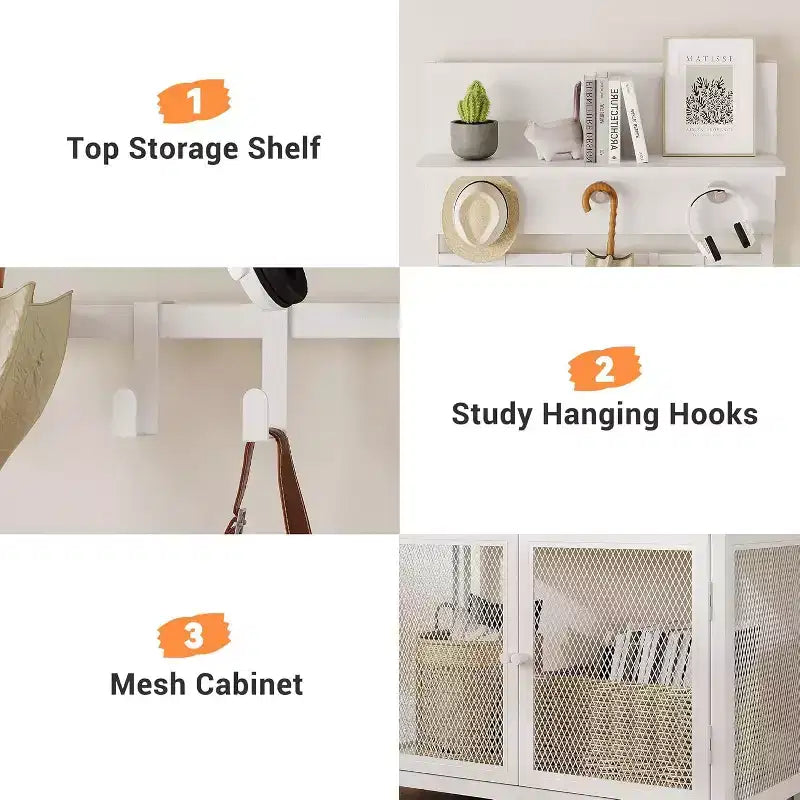 Hall Tree Coat Rack, 185cm White Narrow Entryway Organizer 7 Hooks 3-Tier Shoe Shelf Metal Frame MDF Cabinet for Mudroom/Bedroom/Hallway