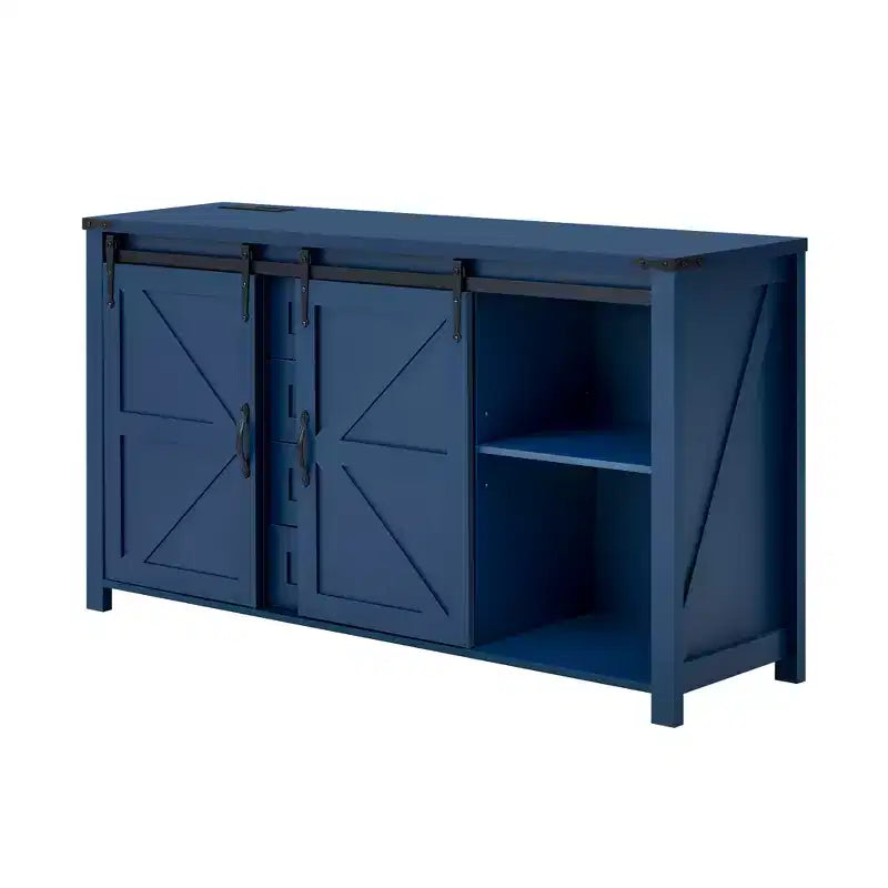 Merax Modern Farmhouse Sideboard Buffet with Sliding Barn Doors, 4 Drawers, Built-in Power Outlet