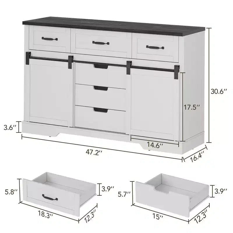 6 Drawers Dresser with Mirror for Bedroom, Makeup Vanity with Light Mirror, Chest of Drawers with Sliding Barn Doors for Bedroom, Living Room
