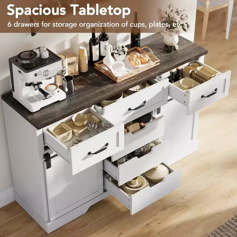 6 Drawers Dresser with Mirror for Bedroom, Makeup Vanity with Light Mirror, Chest of Drawers with Sliding Barn Doors for Bedroom, Living Room