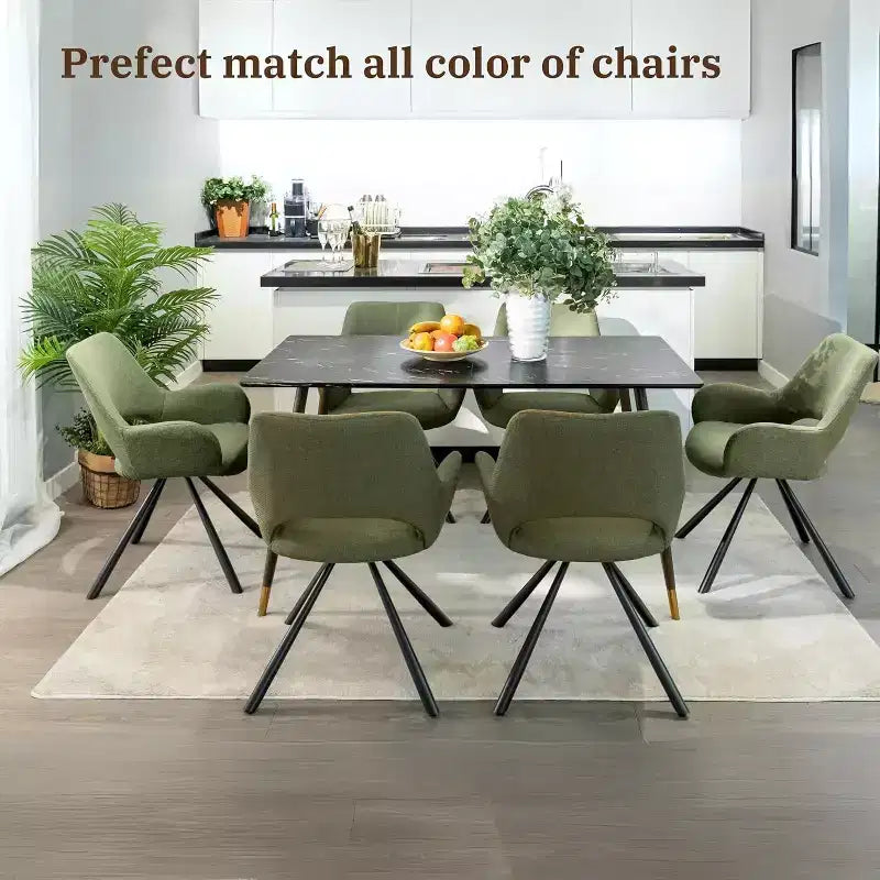 55.1 Modern Dining Table with Black Marble-Style Top and Wood Tapered Legs, Rectangular Kitchen & Dining Room Table
