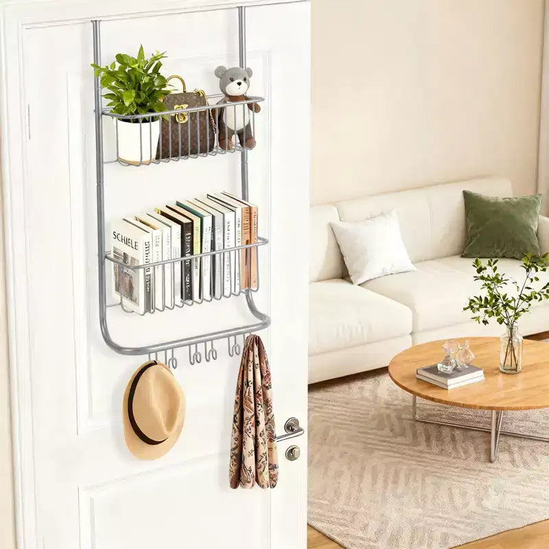 Wall-Mounted Storage Rack Behind the Door, Metal Hanging Basket, Food Storage Rack, Suitable for Homes, Bathrooms, Kitchens, Laundry Rooms, Sliver