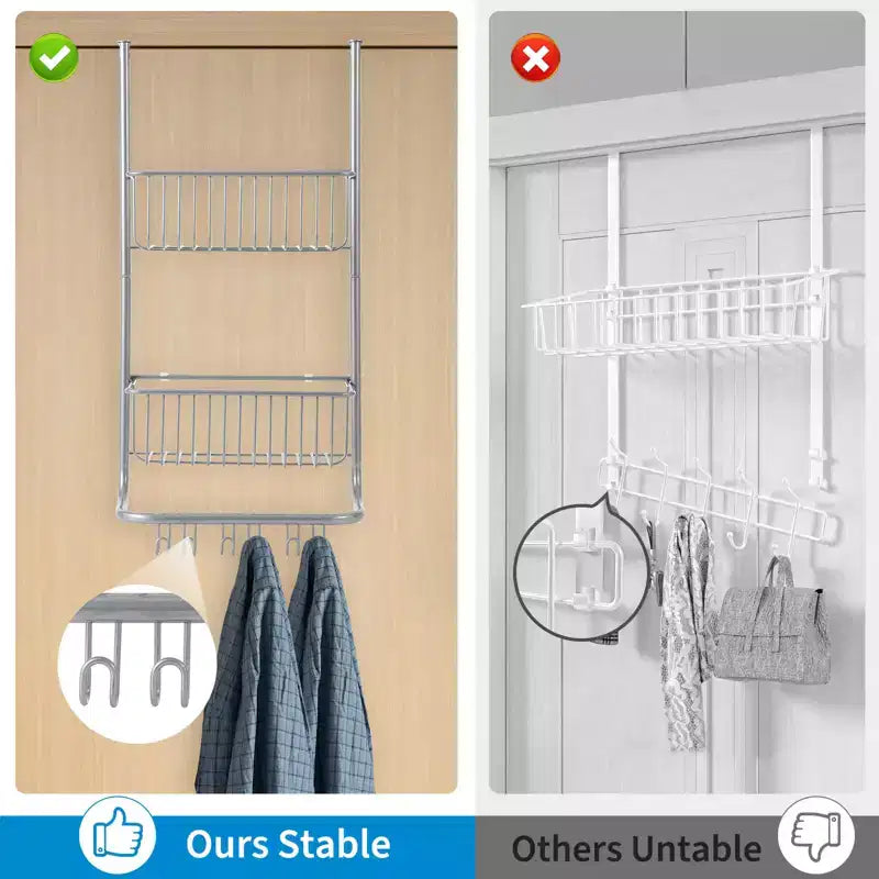 Wall-Mounted Storage Rack Behind the Door, Metal Hanging Basket, Food Storage Rack, Suitable for Homes, Bathrooms, Kitchens, Laundry Rooms, Sliver